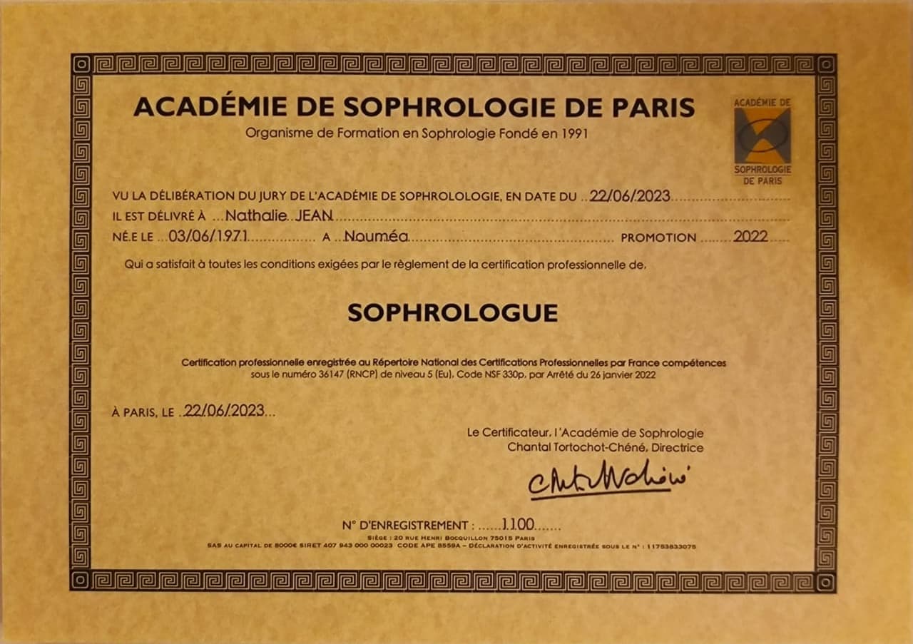 Sophrologue Certifiée - Diplôme 1